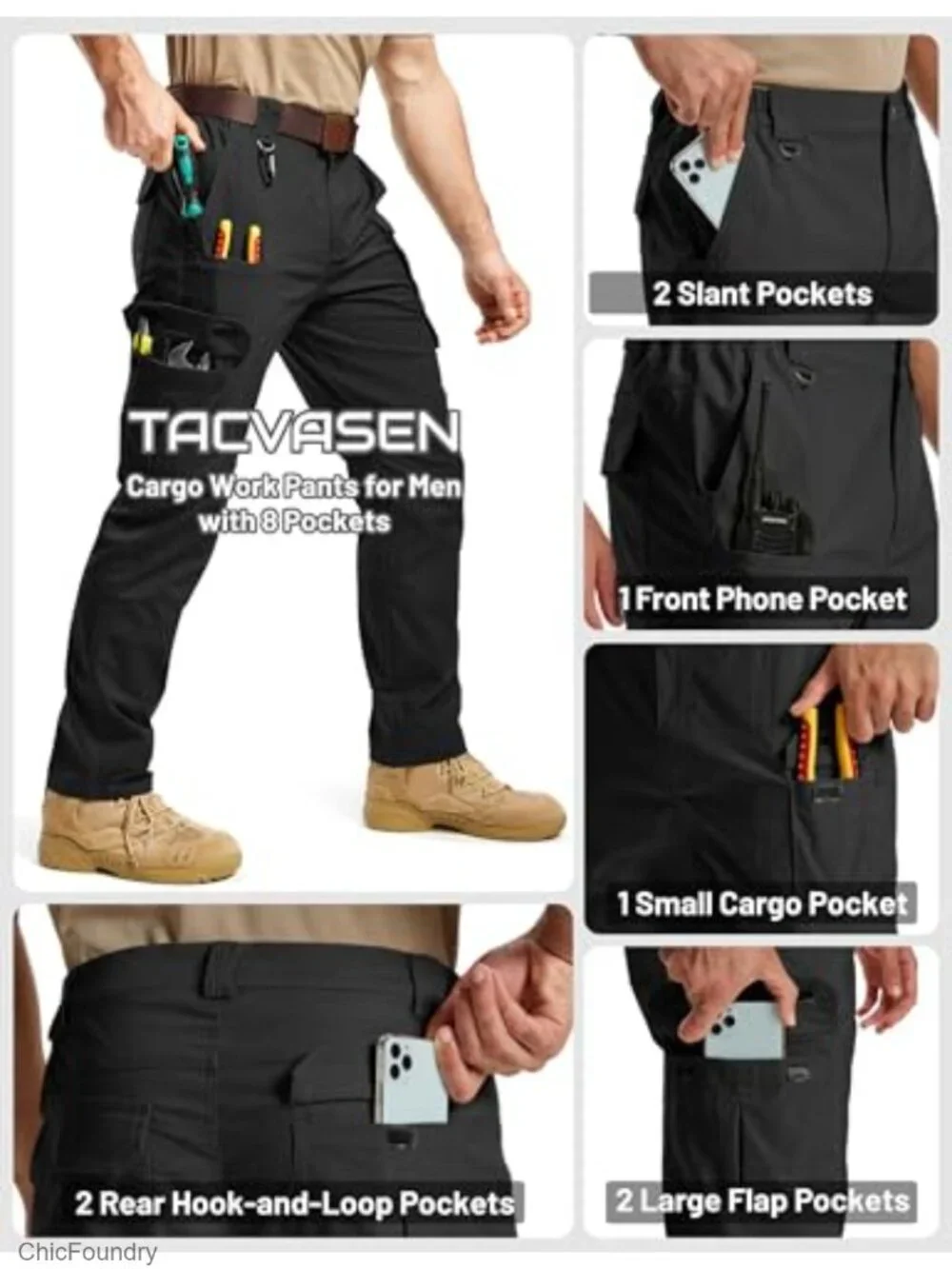 Men's Tactical Cargo Pants Ripstop Waterproof 8 Pockets Lightweight Stretch